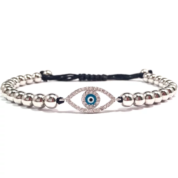 Luxury ezüst kék szemes cord karkötő