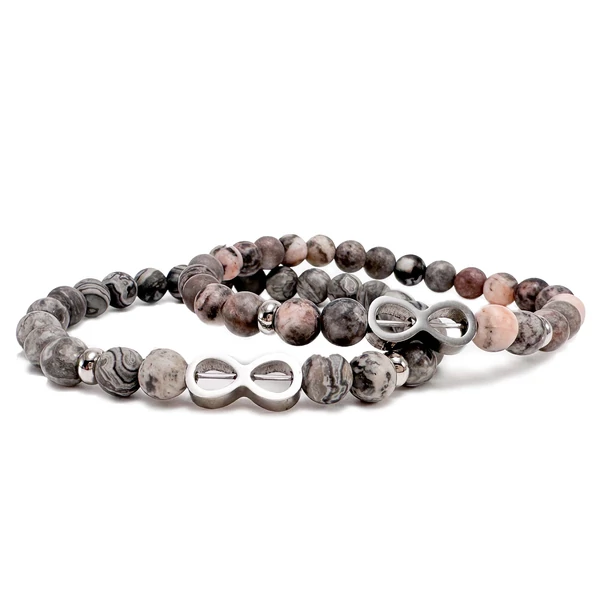 Ezüst végtelen jeles  Szürke Jáspis páros karkötő