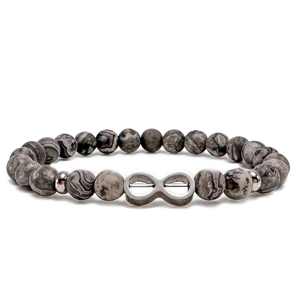 Ezüst végtelen jeles  Szürke Jáspis páros karkötő