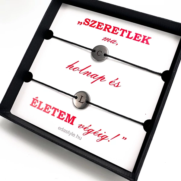 Páros zsineg karkötő gravírozható kör medállal Fekete