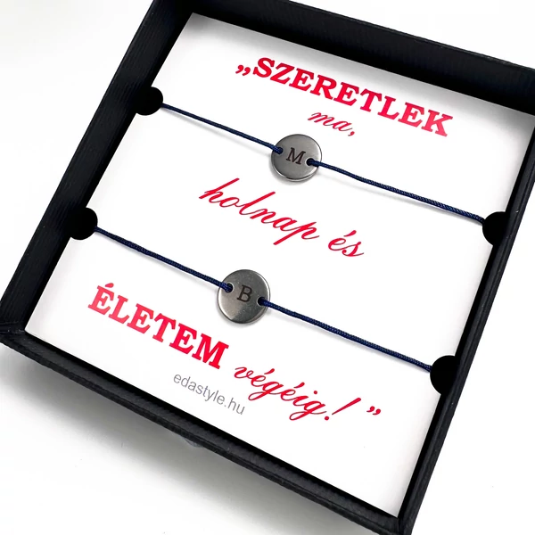 Páros zsineg karkötő gravírozható kör medállal Kék