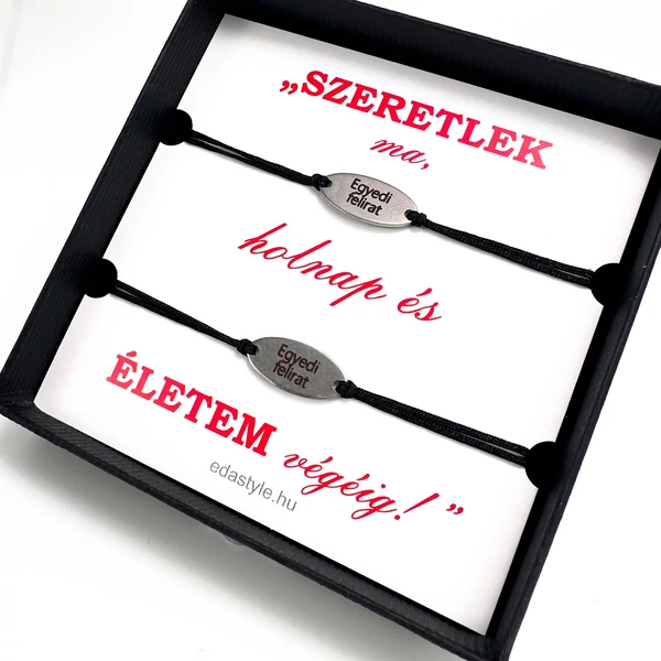Páros karkötő EGYEDI gravírozott ovál medállal Fekete