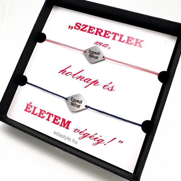 Páros karkötő EGYEDI gravírozott rombusz medállal Rózsaszín-Kék