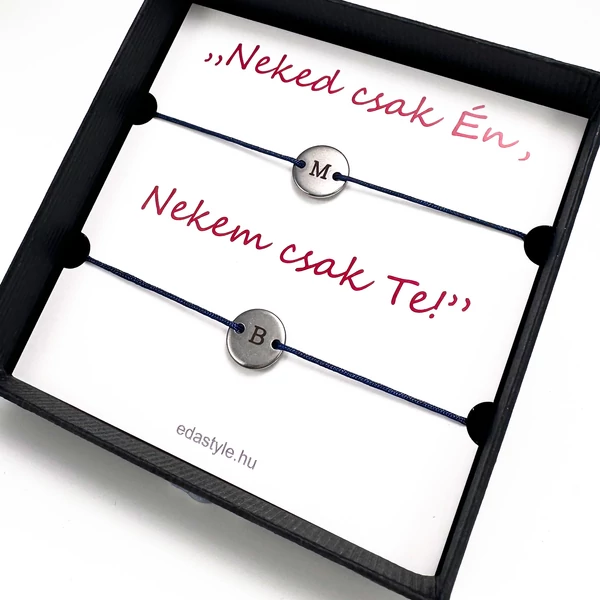 Páros karkötő gravírozható kör medállal Kék