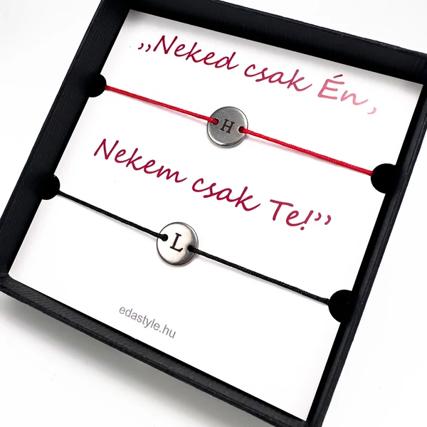 Páros karkötő gravírozható kör medállal Piros-Fekete