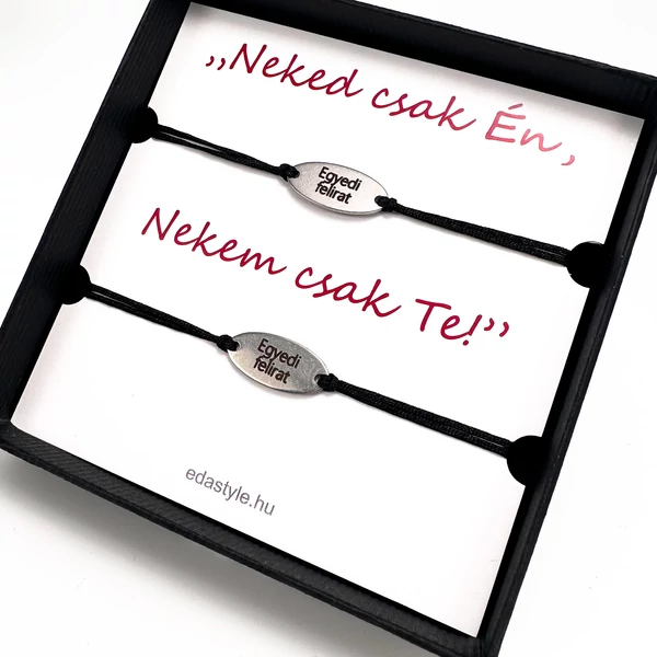 Páros karkötő EGYEDI gravírozott ovál medállal Fekete