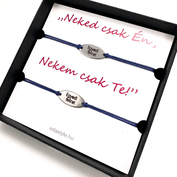 Páros karkötő EGYEDI gravírozott ovál medállal Kék