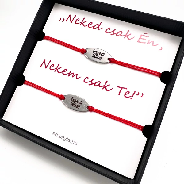 Páros karkötő EGYEDI gravírozott ovál medállal Piros