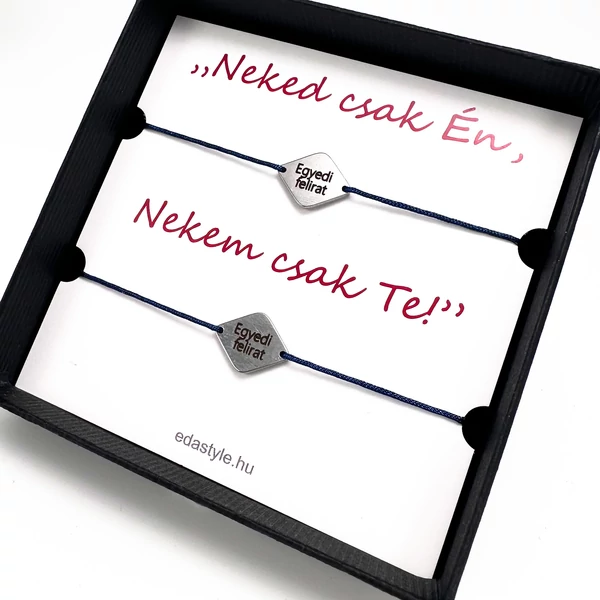 Páros karkötő EGYEDI gravírozott rombusz medállal Kék
