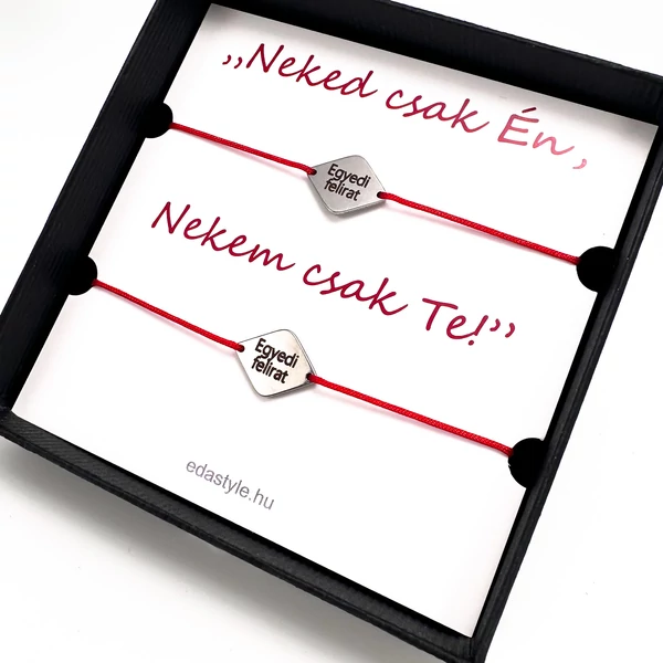 Páros karkötő EGYEDI gravírozott rombusz medállal Piros
