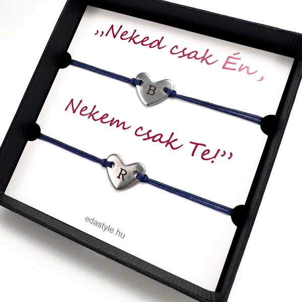 Páros karkötő gravírozható szív medállal Kék