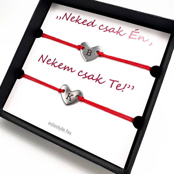 Páros karkötő gravírozható szív medállal Piros