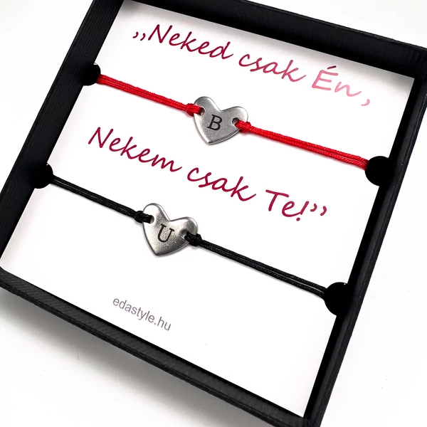 Páros karkötő gravírozható szív medállal Piros-Fekete