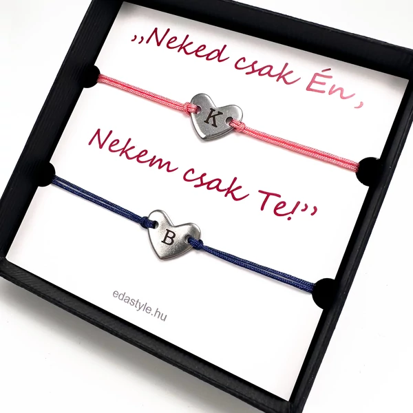 Páros karkötő gravírozható szív medállal Rózsaszín-Kék