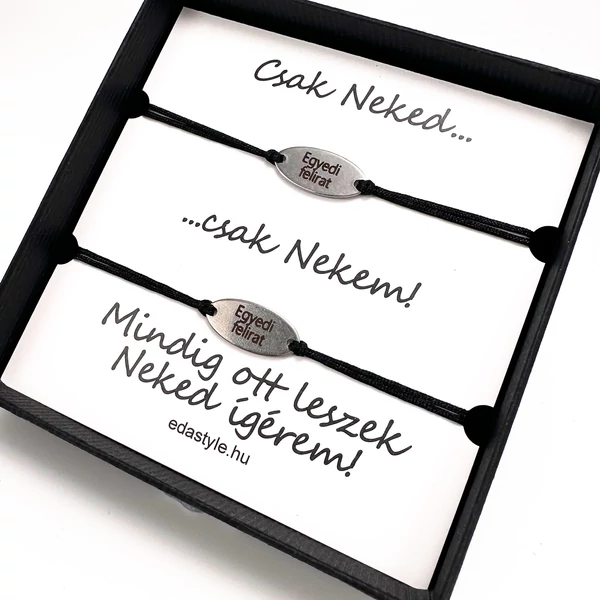 Páros karkötő EGYEDI gravírozott ovál medállal Fkete
