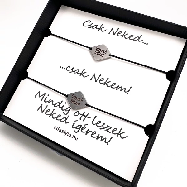 Páros karkötő EGYEDI gravírozott rombusz medállal Fekete