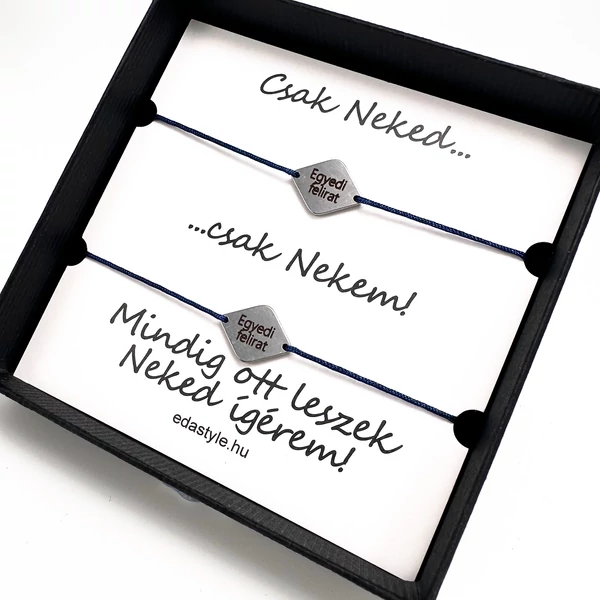 Páros karkötő EGYEDI gravírozott rombusz medállal Kék