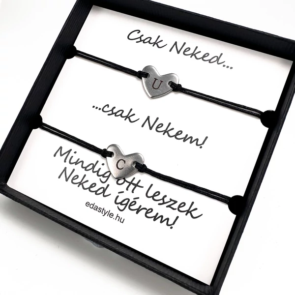 Páros karkötő gravírozható szív medállal Fekete