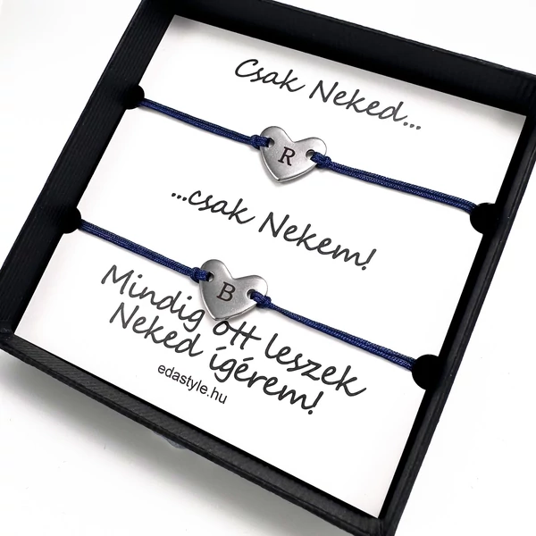 Páros karkötő gravírozható szív medállal Kék