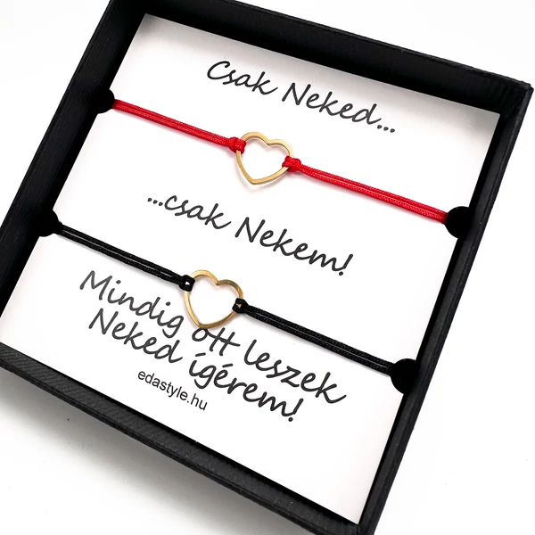 Páros zineg karkötő arany szív medállal Piros-Fekete
