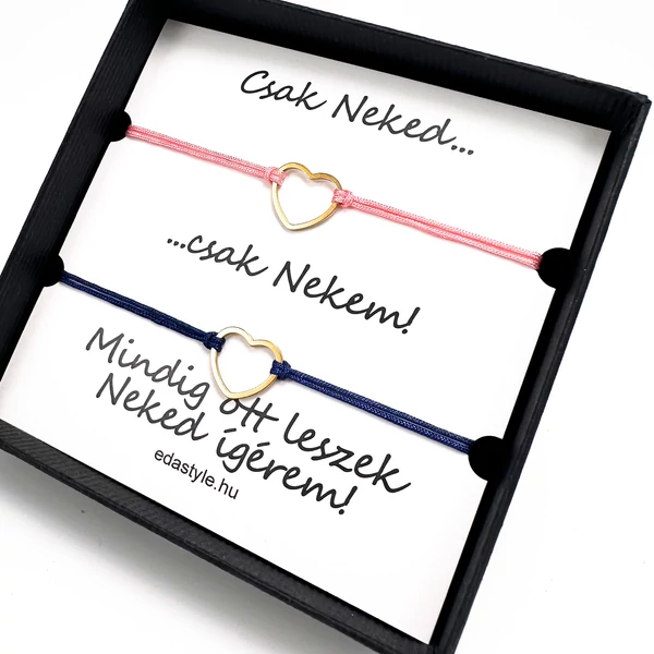 Páros zineg karkötő arany szív medállal Rózsaszín-Kék