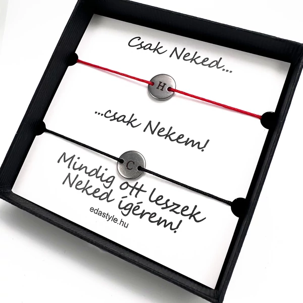 Páros karkötő gravírozható kör medállal Piros-Fekete