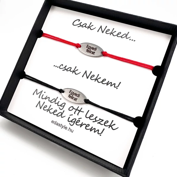 Páros karkötő EGYEDI gravírozott ovál medállal Piros-Fekete