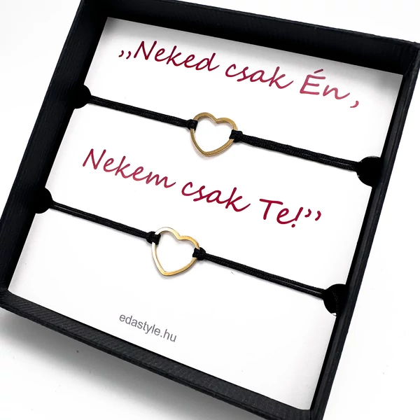 Páros zsineg karkötő arany szív medállal Fekete