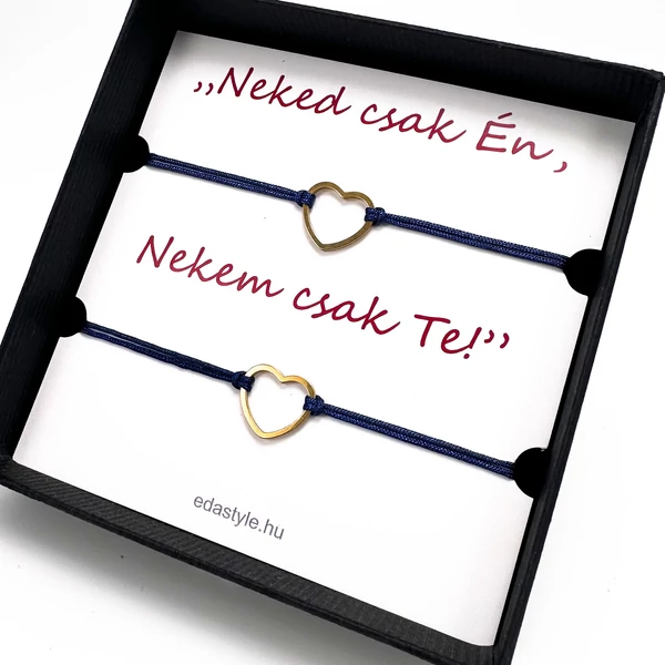 Páros zsineg karkötő arany szív medállal Kék