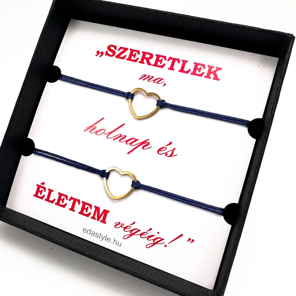 Páros zsineg karkötő arany szív medállal Kék