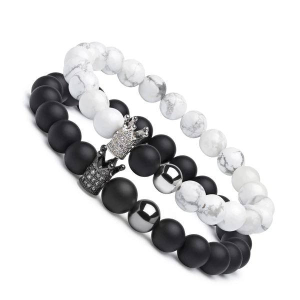 King & Queen Páros Howlit-Onix Karkötő - Silver/Gunmetal