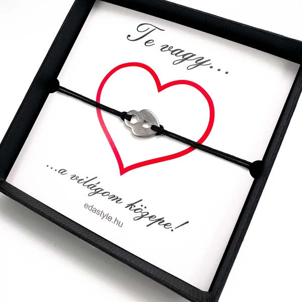 Világom közepe... zsineg karkötő lakat medállal Fekete