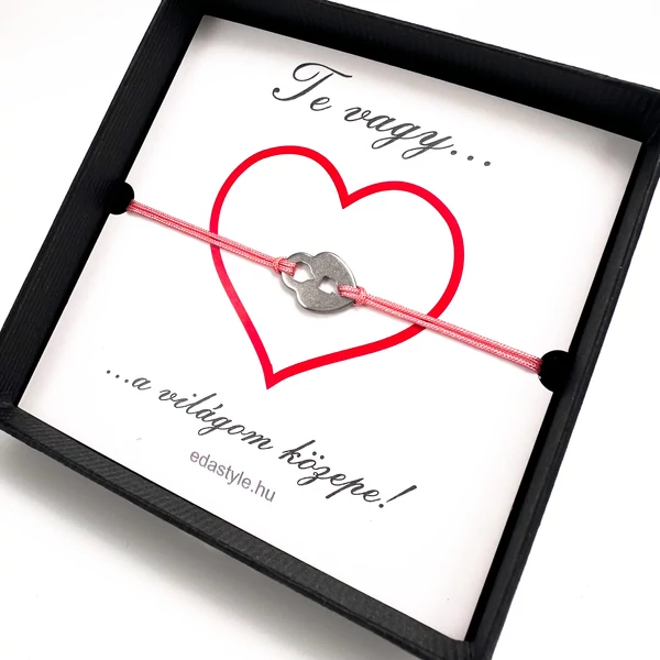 Világom közepe... zsineg karkötő lakat medállal Rózsaszín