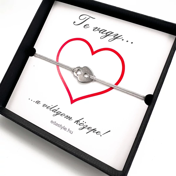 Világom közepe... zsineg karkötő lakat medállal Szürke