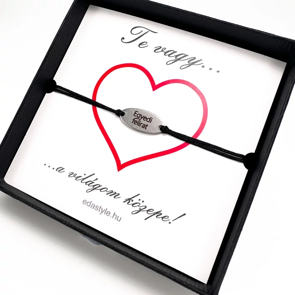 Világom közepe... karkötő gravirozható ovál medállal Fekete