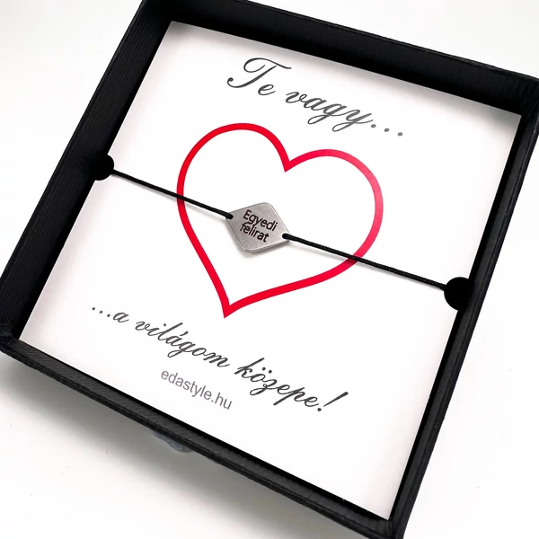 Világom közepe... karkötő gravirozható rombusz medállal Fekete