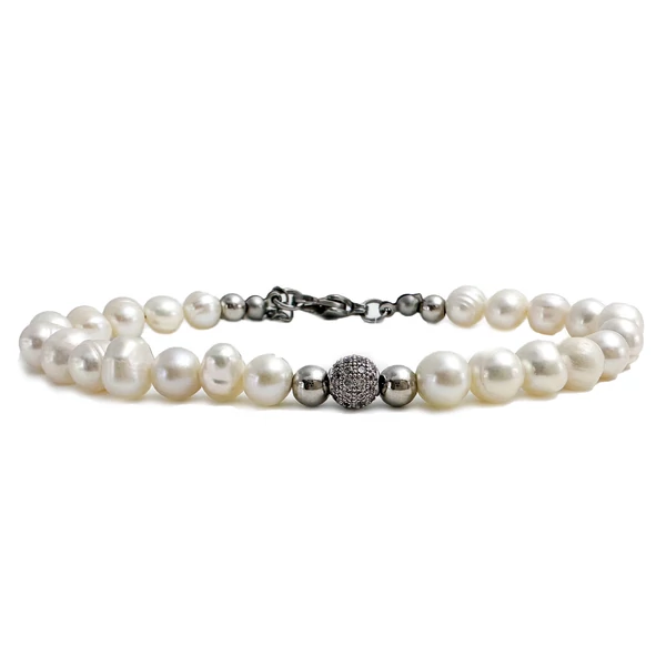 Tenyésztett gyöngy karkötő cirkon labdával
