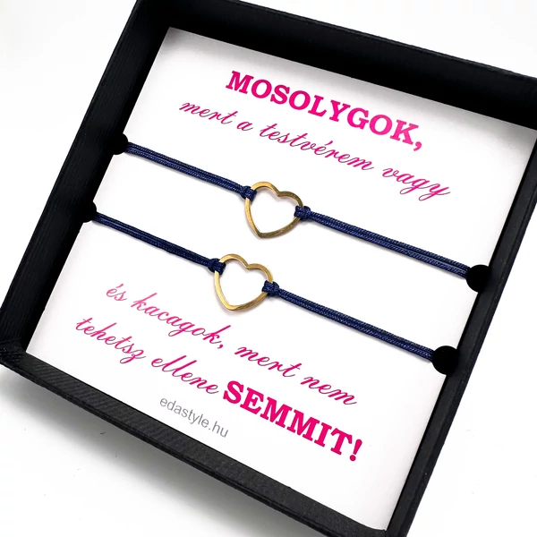 Testvér zsineg karkötő arany szív medállal Kék