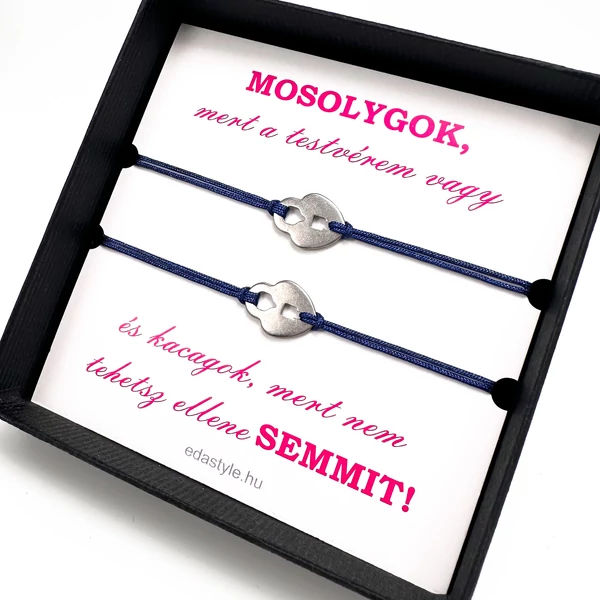 Testvér zsineg karkötő lakat medállal Kék
